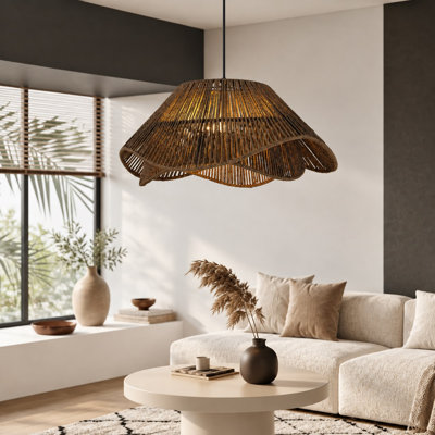 Luminaire suspendu en rotin pour plafonnier tissé bohème style campagnard avec cordon d'alimentation, lampe rustique avec interrupteur à intensité variable, lustre en osier 3 lumières