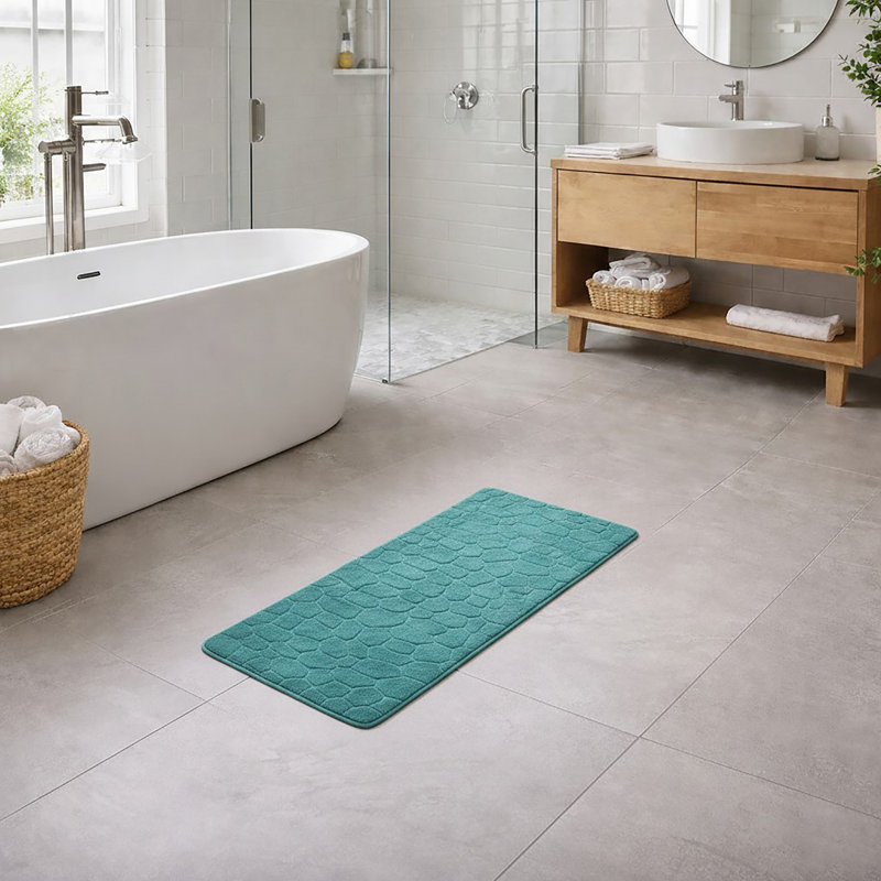 Tapis de couloir Pebble - Mousse à mémoire de forme - L 48 po x l 18 po pour la cuisine, la salle de bain et plus, Bleu paon
