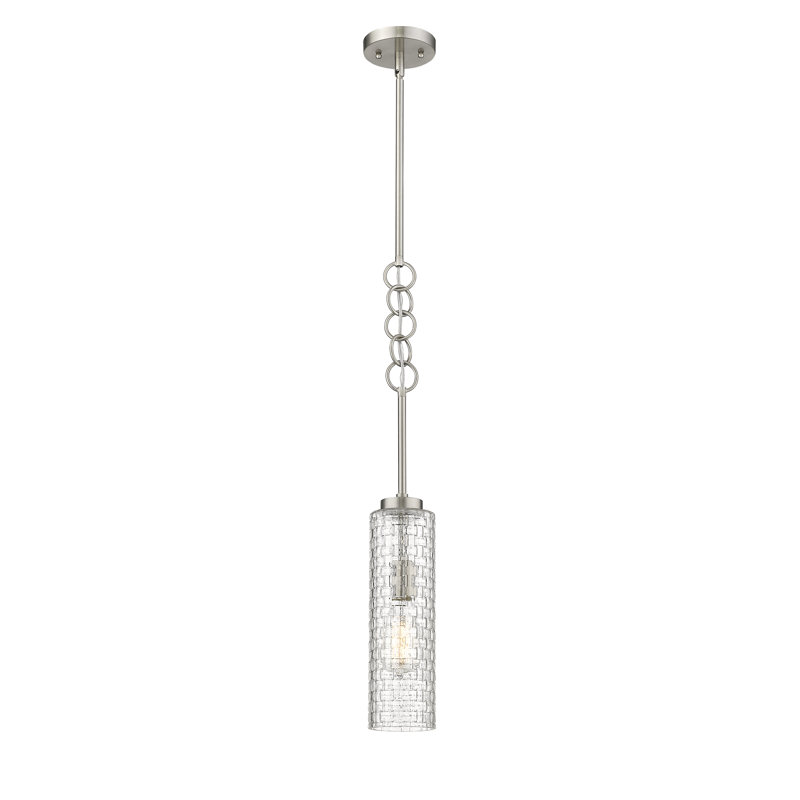 Luminaire suspendu cylindrique à 1 lumière Lakwanzaa, H 20,75 po x l 4 po x P 4 po, Nickel satiné brossé