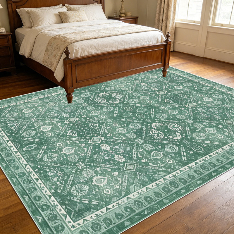 1PC Vintage Sage Green Distressed Persian Floral area rugs for Living Room, Soft and Comfortable, Suitable for all seasons, easy-to-maintain, machine washable Indoor floor mat, Under Table Farmhouse suitable for Dining Room, Bedroom, Kitchen,