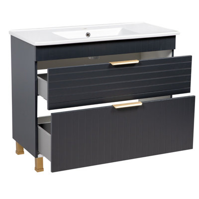 Jakkar-F_Meuble-lavabo autoportant moderne avec lavabo - Panneau de fibres à densité moyenne ignifuge non toxique de 40 po - Miroir 28 po en PVC
