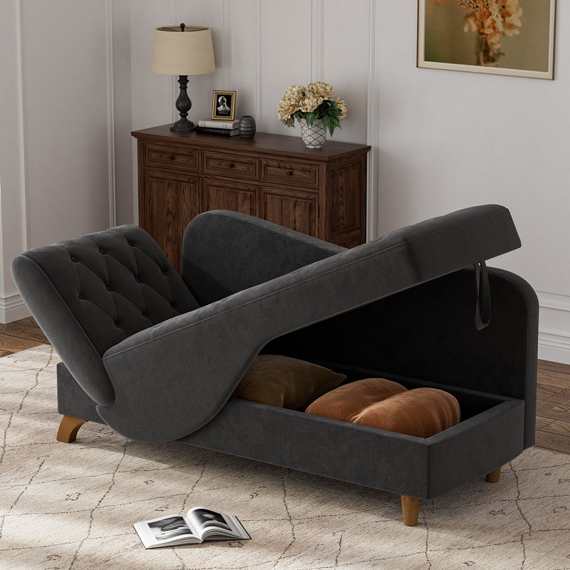 Chaise longue rembourrée en velours Acotas, Velours noir