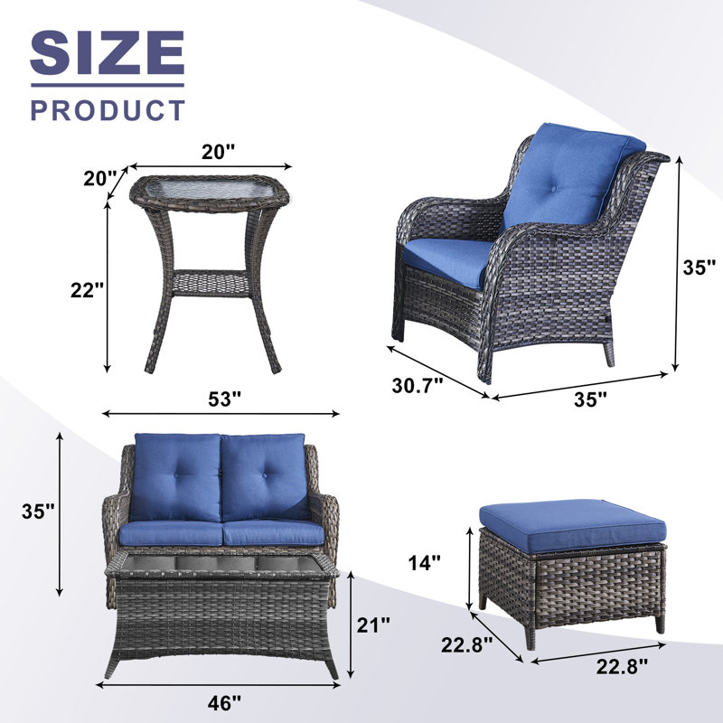 Ensemble de conversation canapé avec coussins 7 pièces Bonia, Bleu, gris