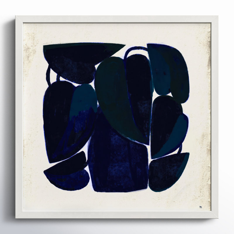 Blue Floral Print by StudioM, 16" H x 16" W x 1.25" D, White Framed