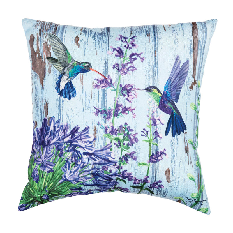 Hummingbird Paradise Blue and Purple Polyester Throw Pillow