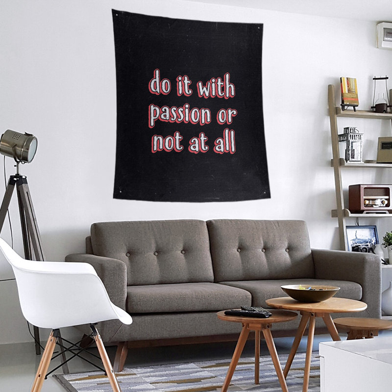 Tapisserie tableau noir en polyester citation passion, H 104 po x l 88 po, Rouge