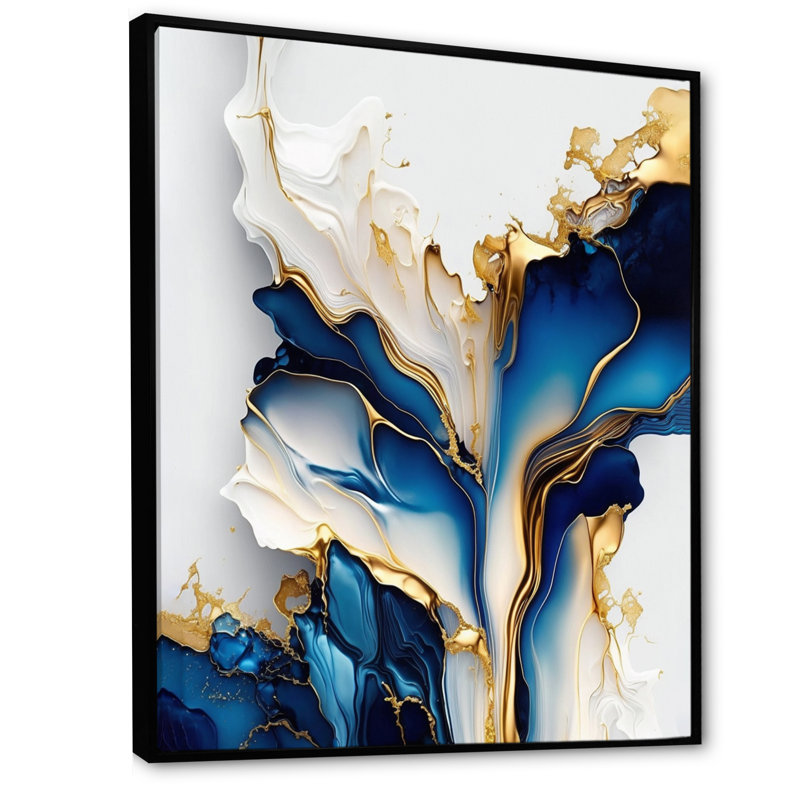 «Abstract Geode Gold and Blue Marble Shape III», reproduction d'art sur toile, H 32 po x l 16 po, Toile avec cadre flottant