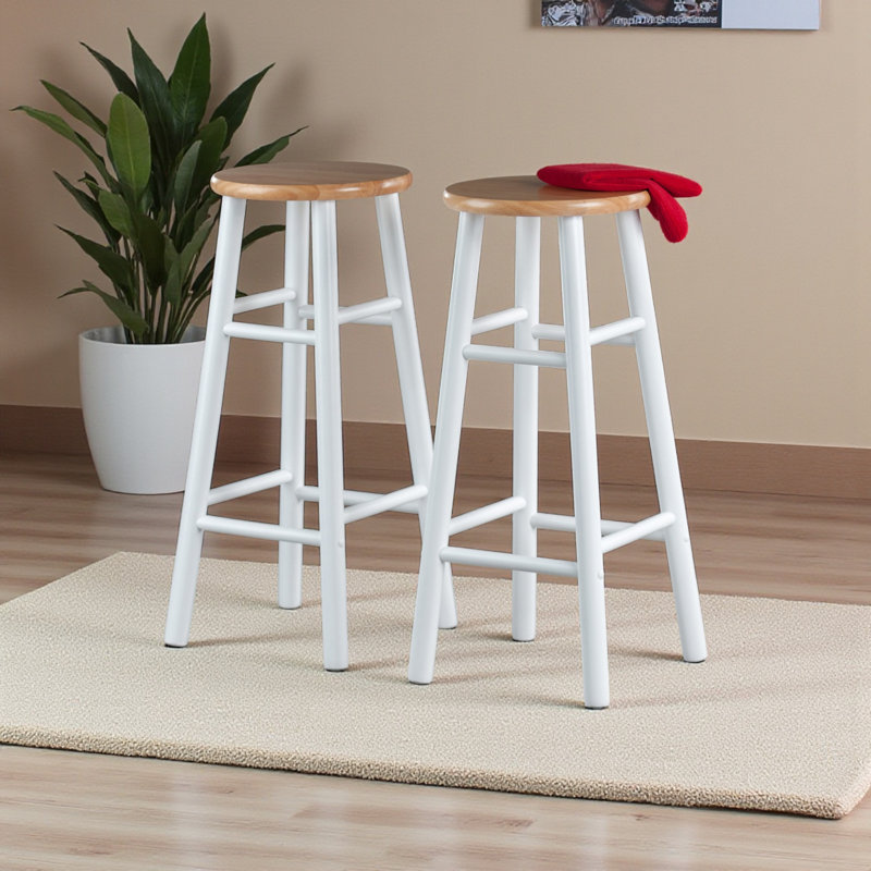 Casey Oyster Natural and White 2-Piece Bar Stool Set, 29.04'' H X 13.13'' W X 13.13'' D, Natural Seat/White Frame
