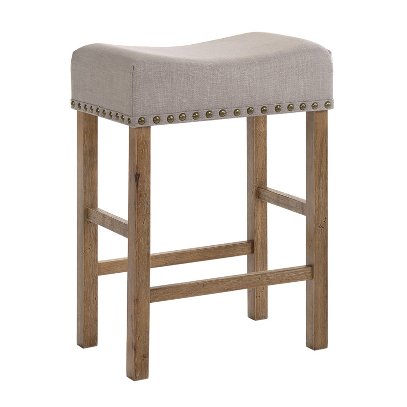 Chaises de comptoir rembourrées en lin brun clair - Gris rustique avec 2 tabourets sans dossier et pattes patinées pour une chambre à coucher