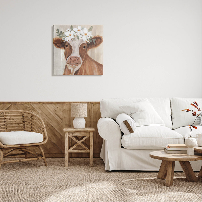 Art floral sur toile, couronne de fleurs brunes par Annie Warren, H 24 po x l 24 po x P 1,5 po
