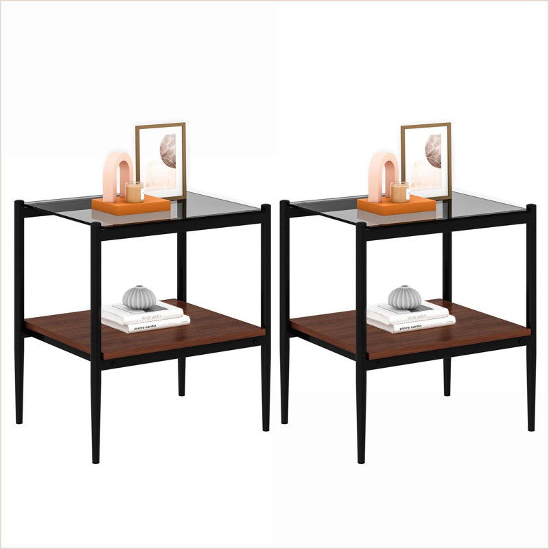 Gray Tempered Glass Coffee Table with Iron Legs, Easy-Clean, 110lbs Capacity &amp; Storage, Black/Brown, Gray
