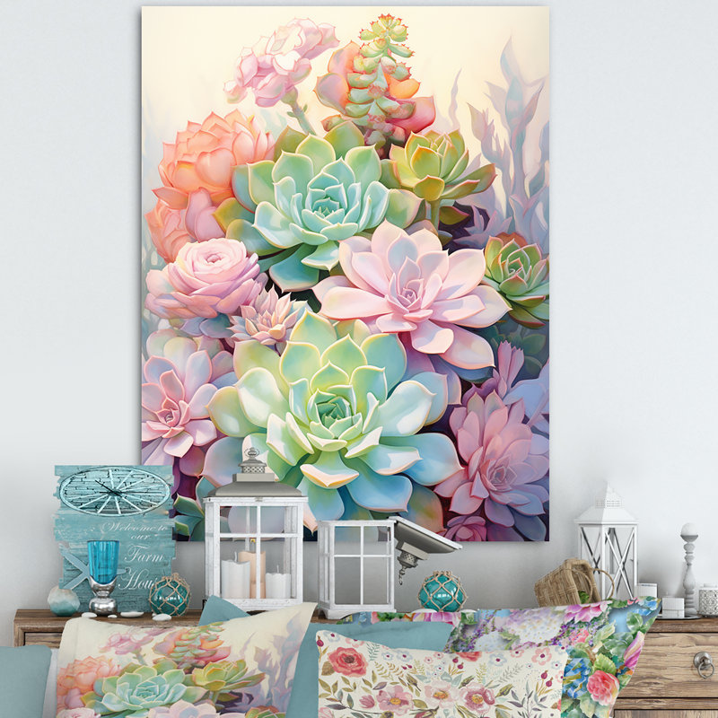 «Daerion Green Pink Succulents Succulent Serenade», reproduction sur toile, H 32 po x l 24 po x P 1 po, Toile tendue