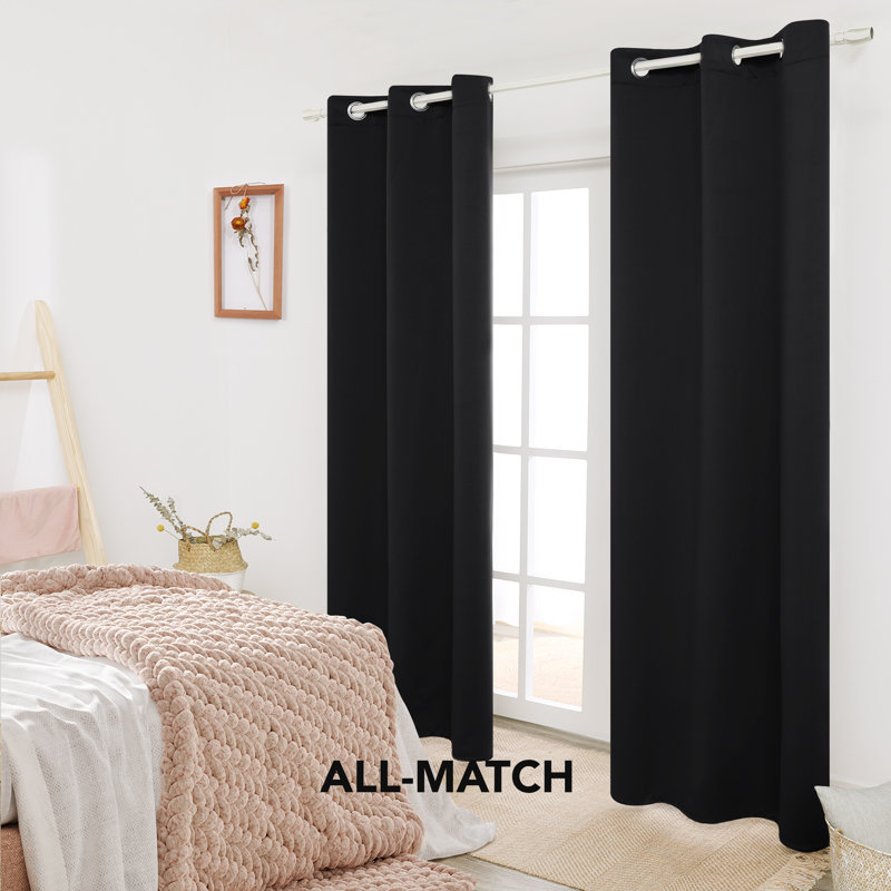 Lompoc Room Darkening Grommet Curtain Panels, Black, 42" W x 63" L