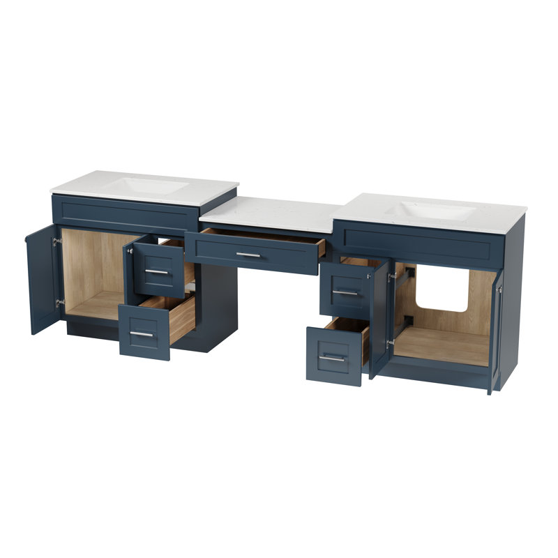 103'' Double Bathroom Vanity with Quartz Top, Blue