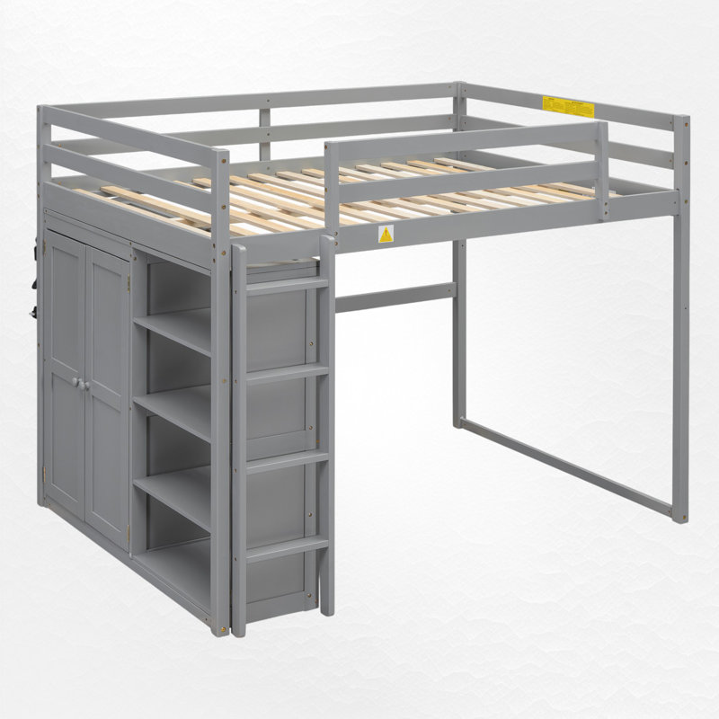 Lit mezzanine double avec rangement, Gris