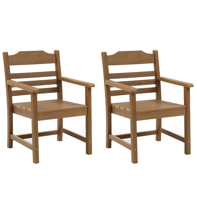 2 pièces Chaise de salle à manger de patio avec accoudoirs, hanches, grain de bois pour la cour arrière de la piscine, caractéristique de résistance, brun clair 2, confort profilé, abat-jour