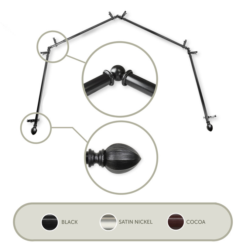 Ensemble de tringle à rideaux simple et quincaillerie pour fenêtre à 4 côtés Judi, 18 po à 28 po (chaque côté), Noir