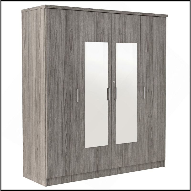 Armoire à miroir 4 portes avec tablettes, Gris