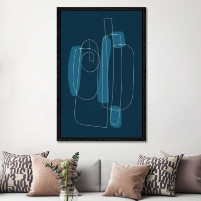 Navy Blue Abstract II 1 Piece Floater Frame Wall Art on Canvas
