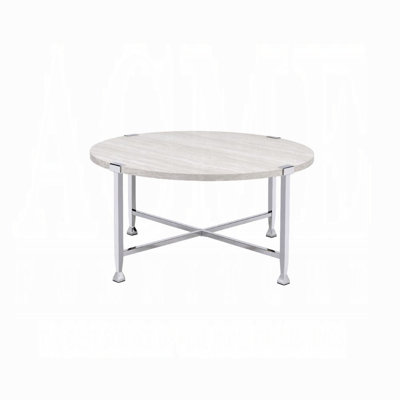 Table basse ronde avec plateau en bois de chêne blanc et cadre en métal chromé Table de bout pour le salon l 36 po x P 36 po x H 18 po