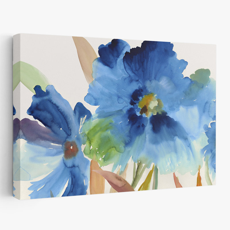 Plantes, fleurs, abstrait, art floral indigo, H 24 po x l 36 po