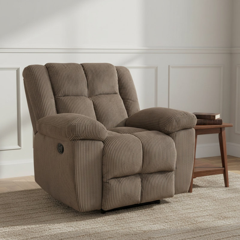 Oversized Corduroy Manual Recliner Chair - Brown Plush Upholstered Reclining Sofa With Overstuffed Cushions For Living Room, Home Theater & Bedroom