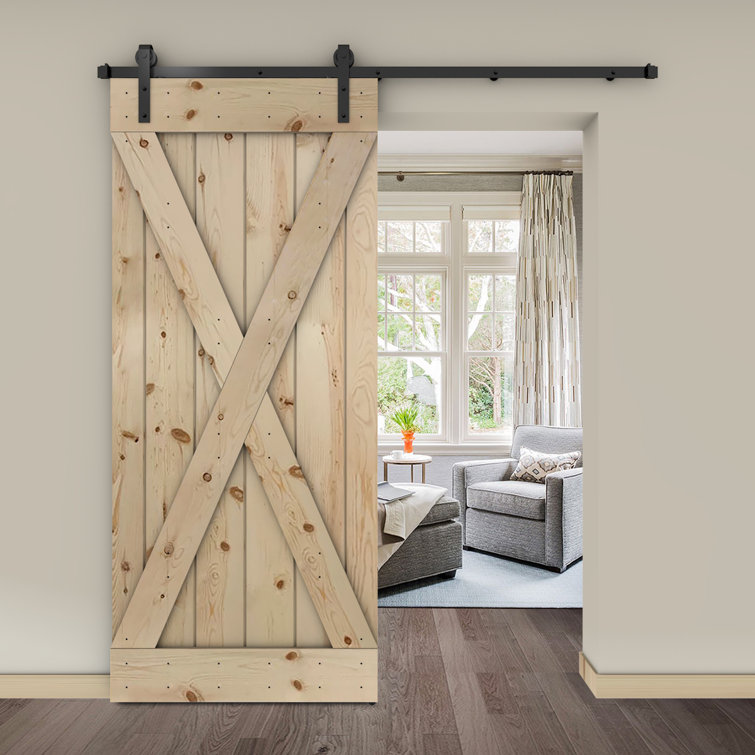 Paneled Wood Barn Door with Installation Hardware Kit