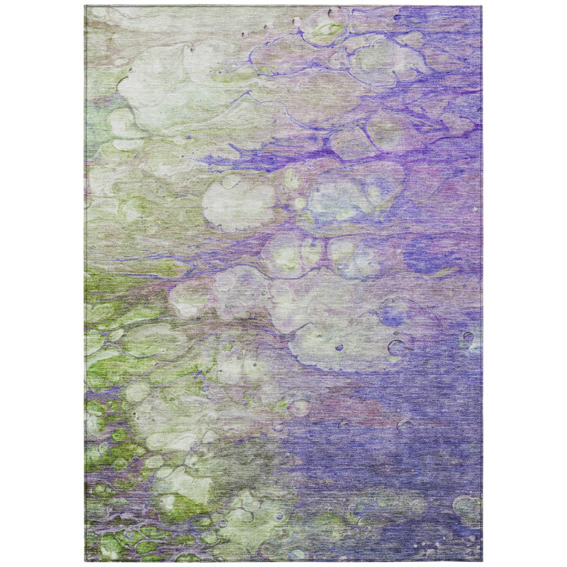 Tapis intérieur lavable abstrait lilas et vert artichaut 3 pi x 5 pi
