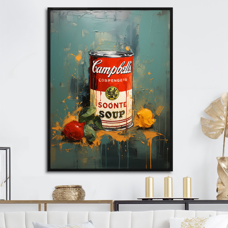 Popart Soup Sensation II - Abstract Wall Art Living Room_105856, Cadre flottant noir, H 32 po x l 16 po x P 1 po