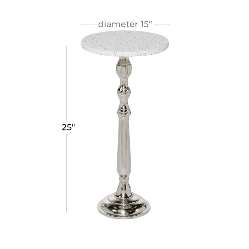 Terrazzo Stone Silver Accent Table with Marble Top