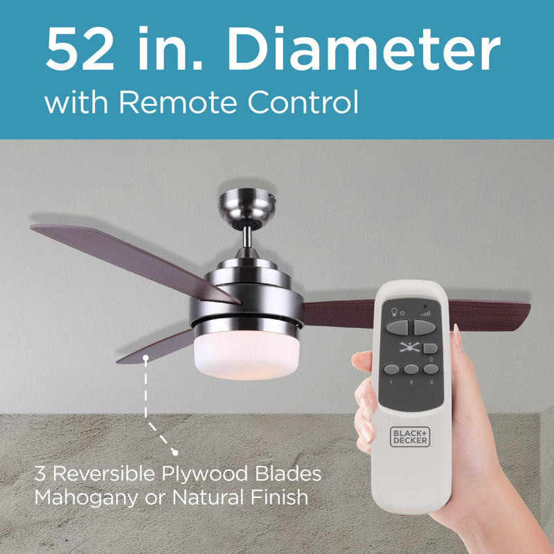 Mahogany and Nickel 52" Ceiling Fan with Remote and Light Kit