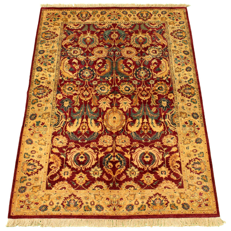 Tapis décoratif en laine noué à la main de conception unique de style perse noué à la main new age paktoré de 4 pi 7 po x 7 pi 3 po