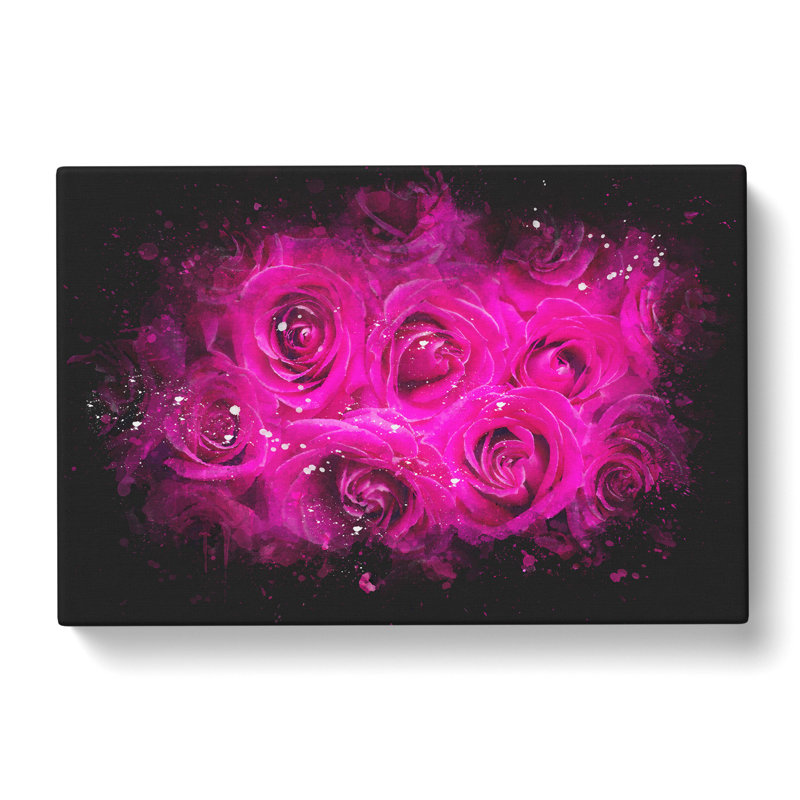 Wall of Bright Pink Roses - Wrapped Canvas, 50cm H x 76cm W x 3cm D