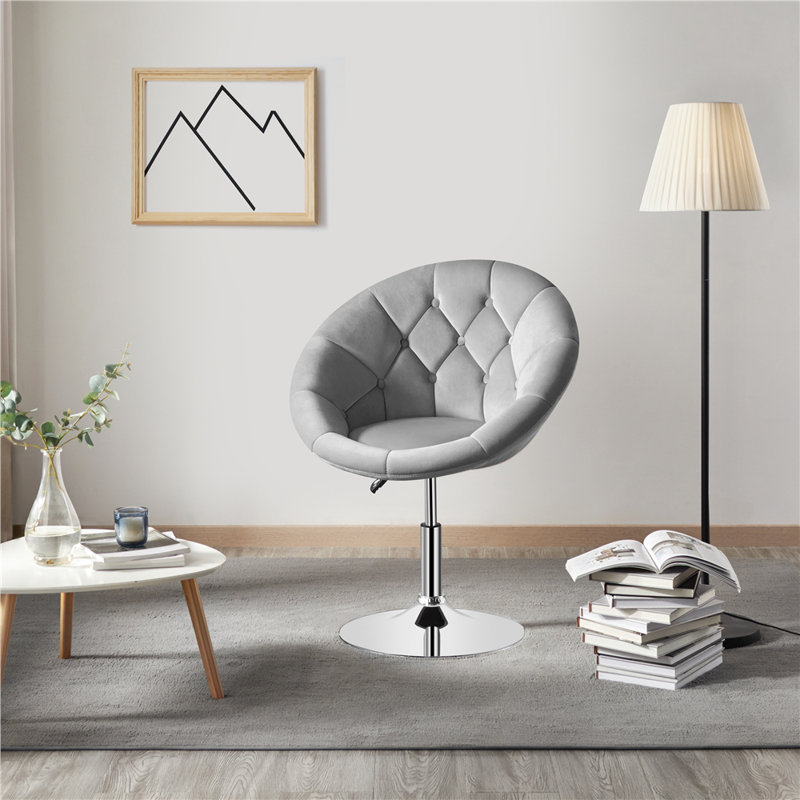 Mavin Velvet Swivel Barrel Chair, Gray