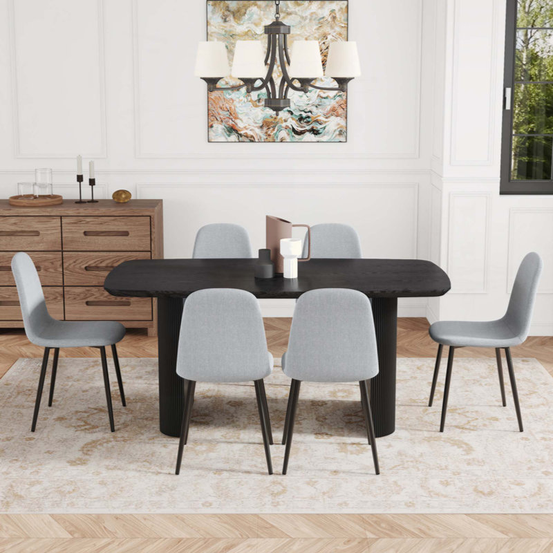 Ensemble de table de salle à manger 7 pièces avec 6 coussins et pieds en métal, 7 pièces : table, 6 chaises, Gris clair