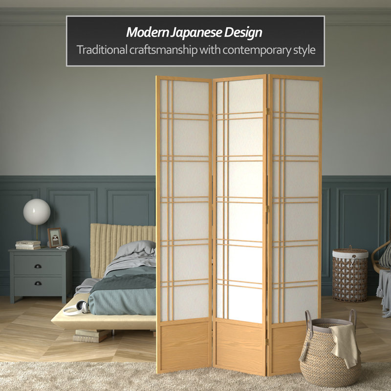 83.5" Double Cross Shoji Room Divider, 3 Panels, Natural