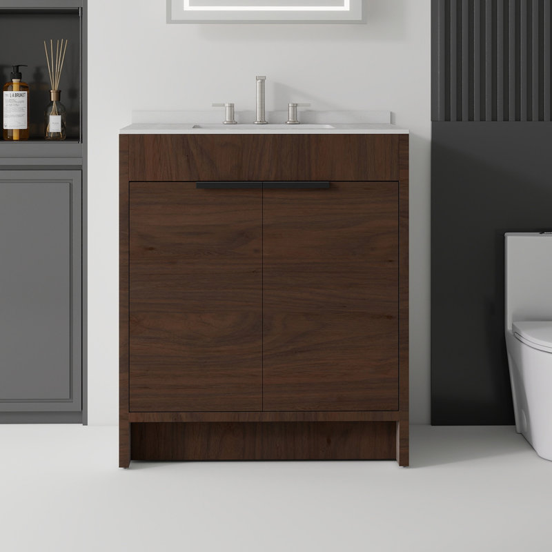 Meuble-lavabo autoportant avec lavabo, Dark Brown, 30"
