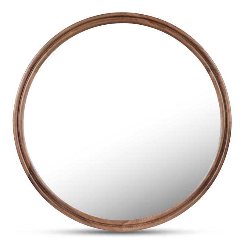 Mirror, Large Round, Solid Walnut Frame, Double Edge Detail, Natural Walnut, 48" H x 48" W