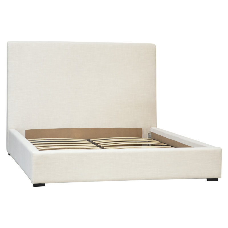 Fabio White Linen Upholstered Panel Platform Bed, Queen, King