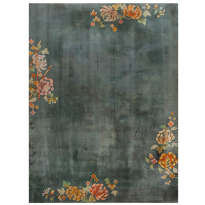 Antique Sea Foam Color Minimalist Floral Chinese Art Deco Area Rug