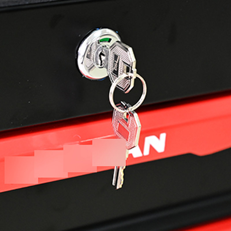 Boîte à outils noire et rouge avec glissières à roulement et base stable à 6 tiroirs, Noir / Rouge