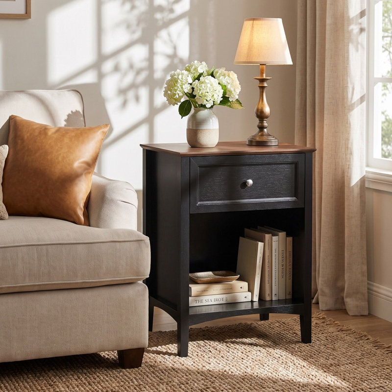Table de chevet 1 tiroir Modern Farmhouse, Noir