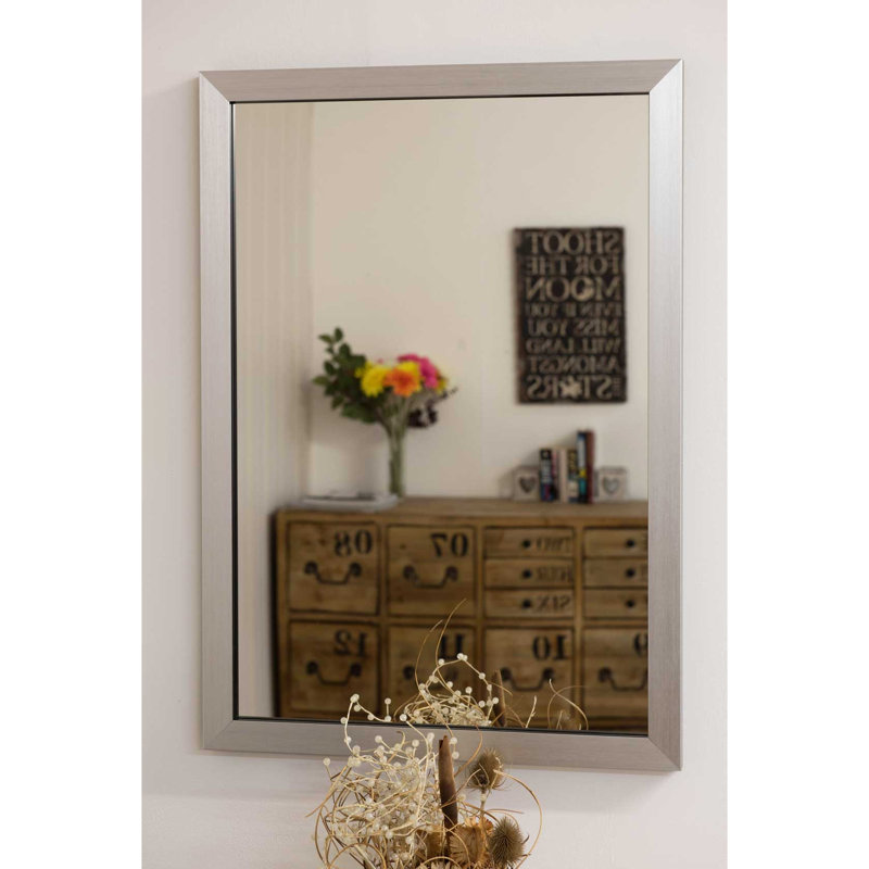 Azariel Wood Flat Wall Mirror, Silver, 32cm x 22cm