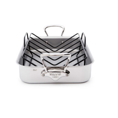 Mauviel M'cook 5-Ply Roasting Pan With Rack, Cast Stainless Steel Handles