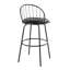 Tabouret de bar 30 po à hauteur fixe avec pivot en métal noir, bois noir et similicuir noir avec repose-pieds rond-436175769-436175771-436175765