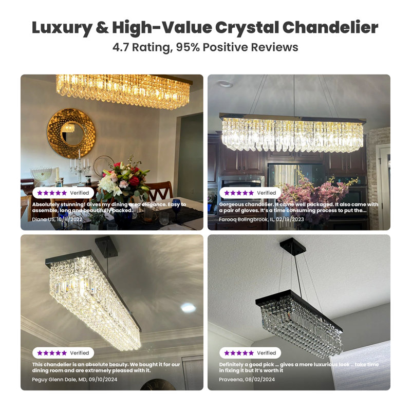Anacelia 10-Light Crystal Rectangle Chandelier, 47'' L x 10'' W x 10'' H, Black