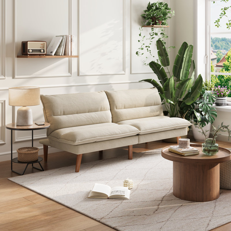 Torrence 70" Corduroy Convertible Sofa, Beige Corduroy