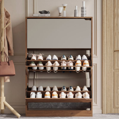 Modern 2-in-1 Hall Tree with Shoe Cabinet, 3 Flip-Drawer Storage & Coat Rack, Freestanding Narrow Entryway Organizer for Hallway, Living Room