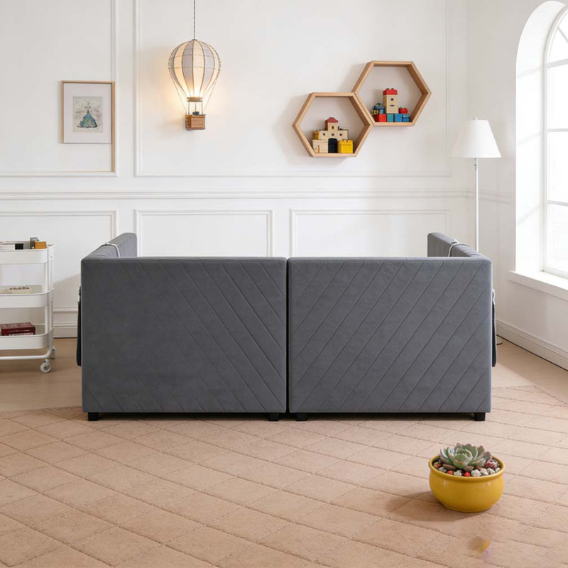 lit de jour moderne en velours, base de lit en bois robuste, Gris