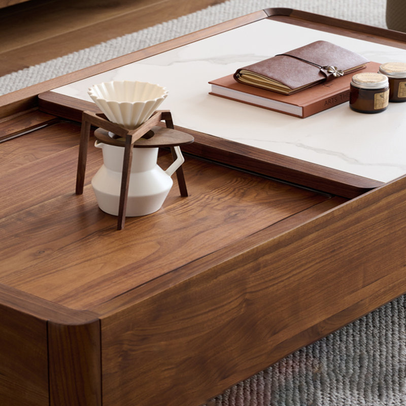 Solid wood granite slab sliding coffee table